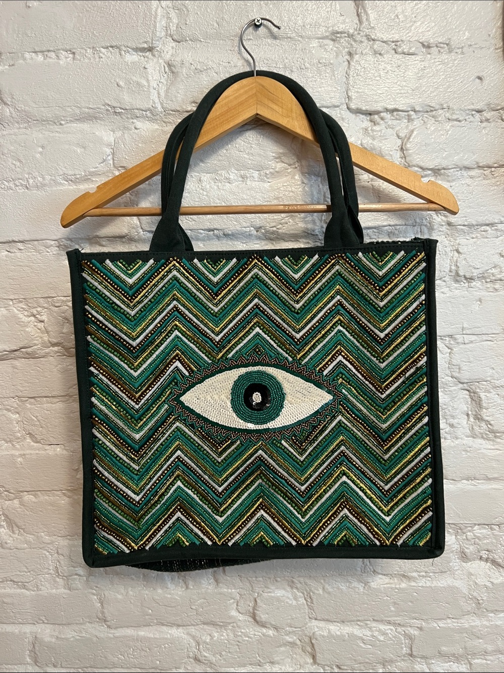 Green Beaded Eye Tote Bag - Women Bags